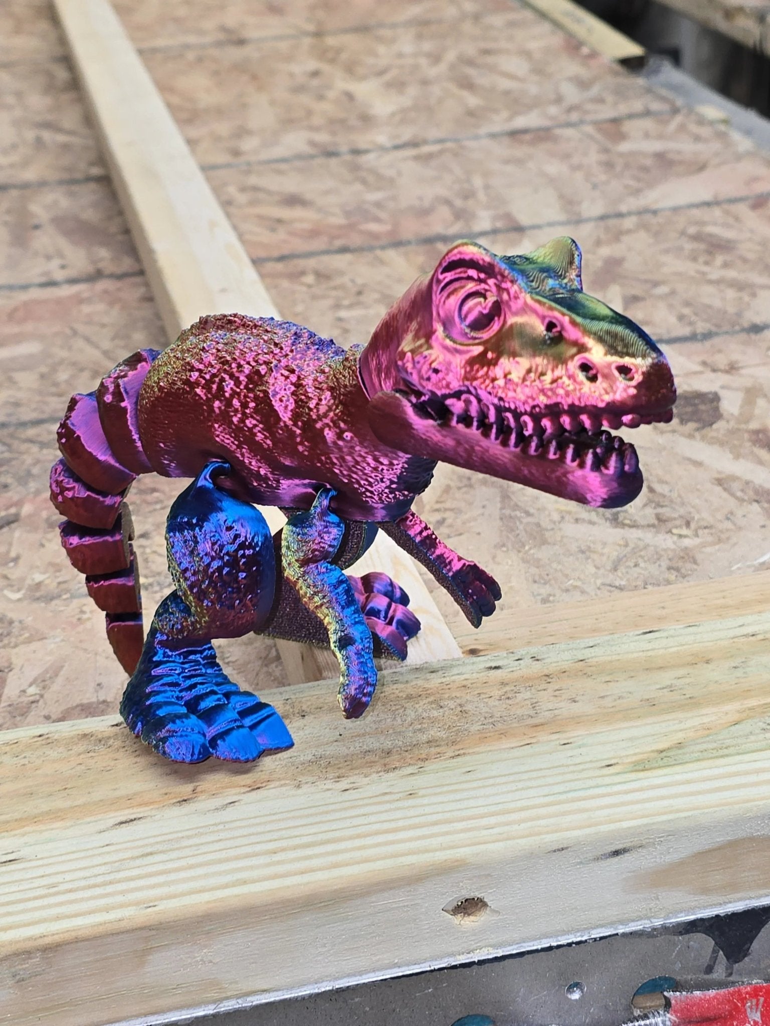 3D Printed T - Rex | Rainbow Dinosaur Figurine Desk Decoration - 3D Printed Gifts & Custom Wood Plaques | Papajess