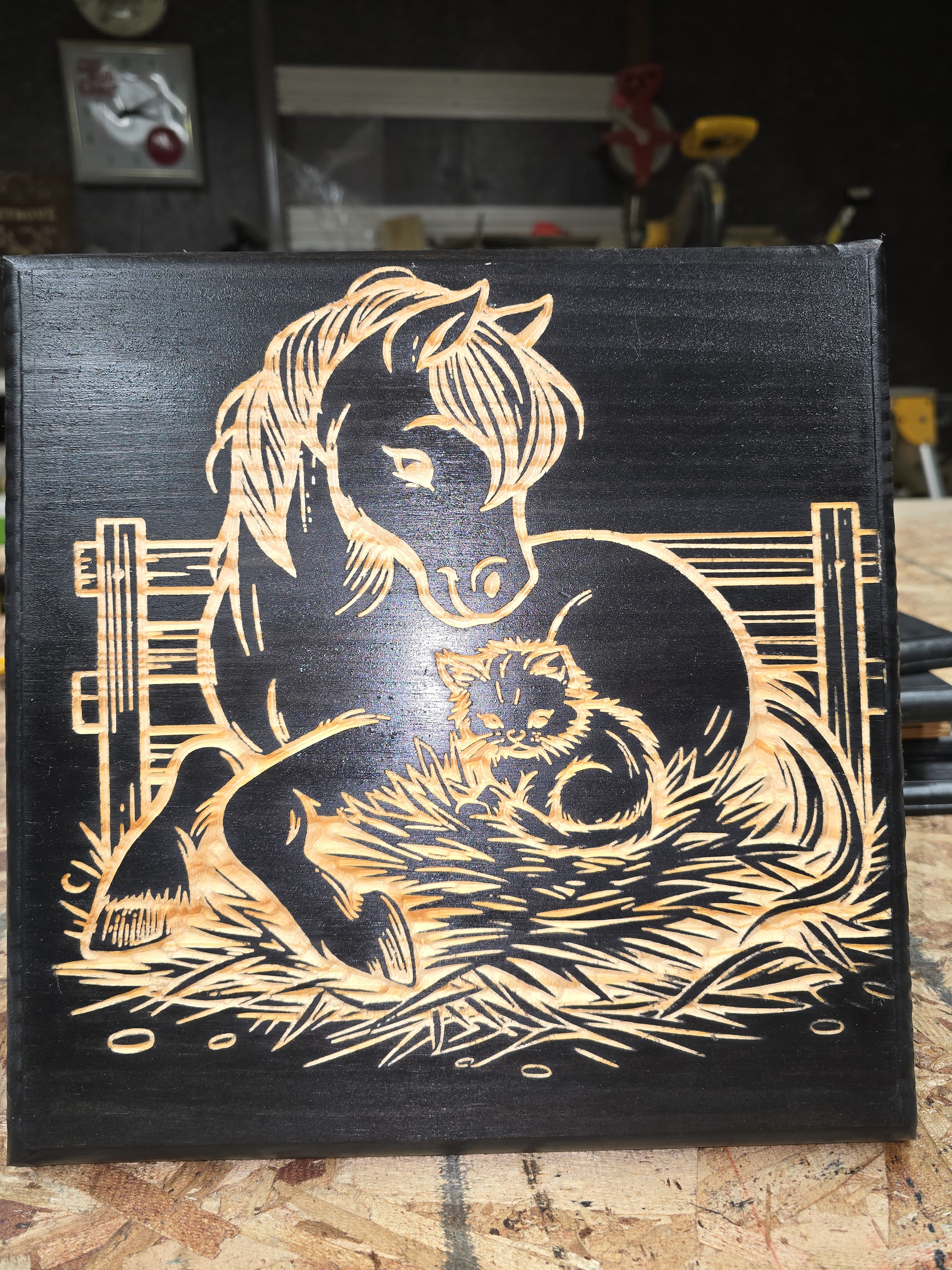 plaque of horse and cat