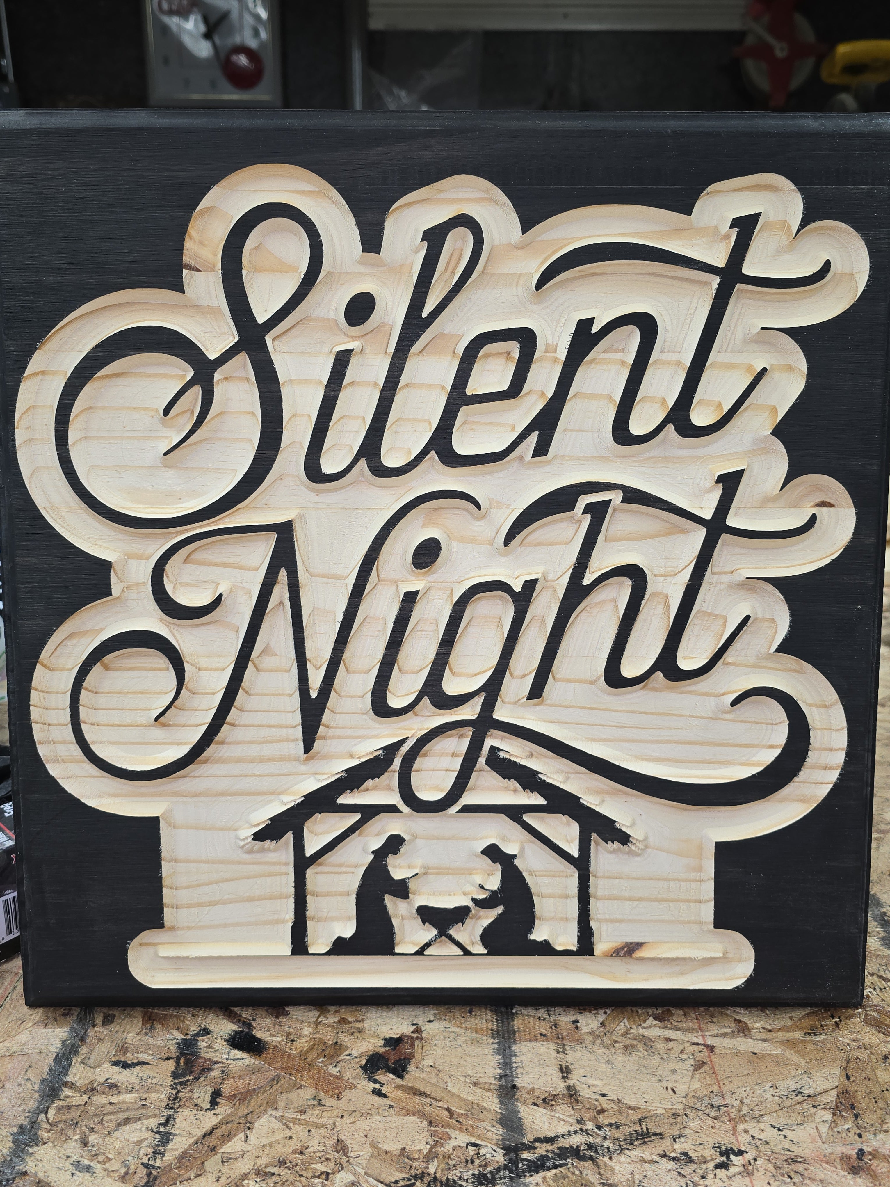 "Silent Night Wooden Plaque - Christmas Carol Holiday Wall Art"