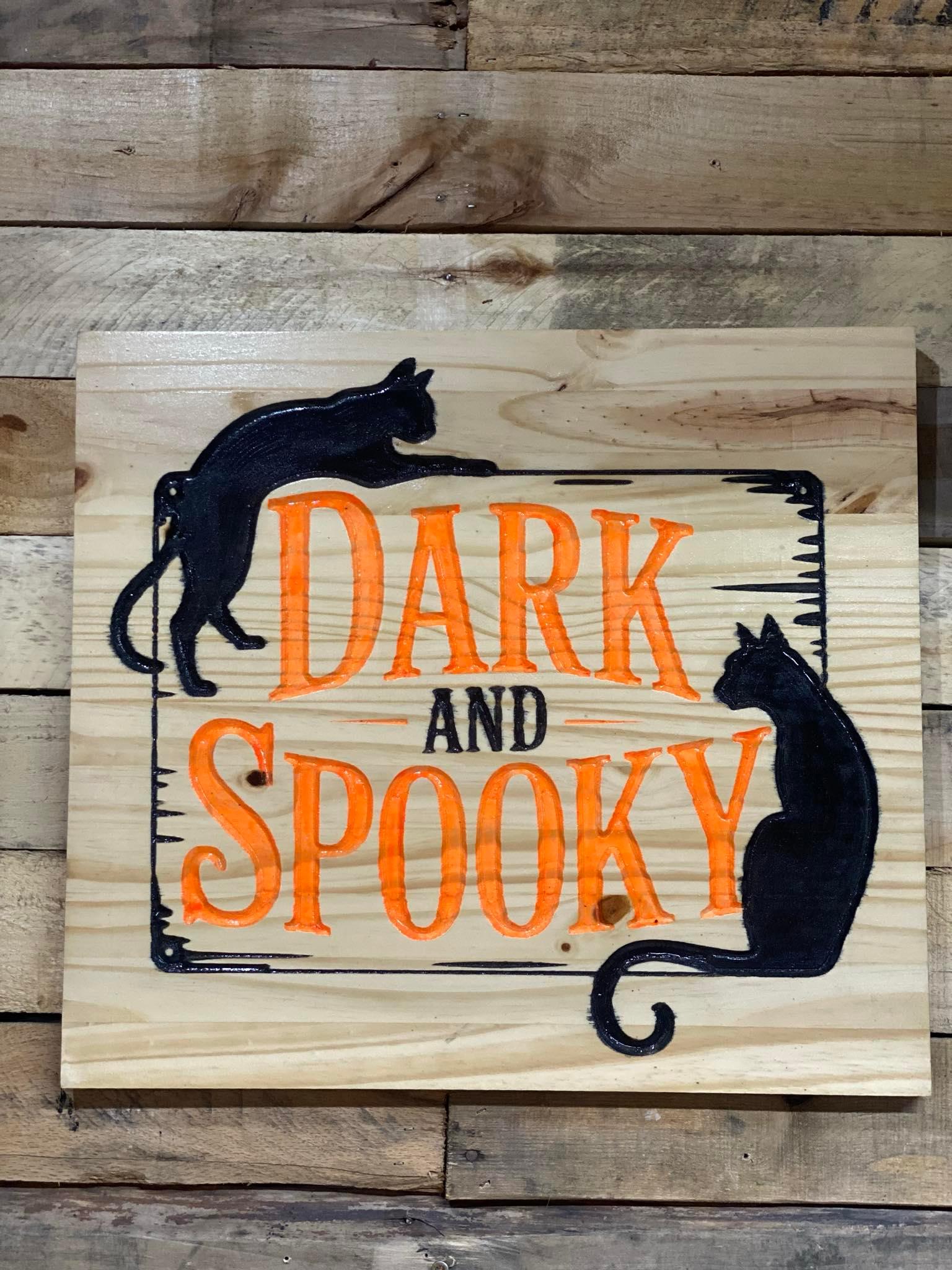 Dark and Spooky Plaque – Halloween Cat Wood Sign - 3D Printed Gifts & Custom Wood Plaques | Papajess