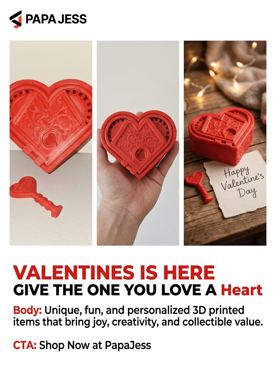 Geared Heart Gift Box with Key, 3D Printed Valentine’s Day Gift, Locking Heart Keepsake Box, Small Jewelry Box, Romantic Gift for Her - 3D Printed Gifts & Custom Wood Plaques | Papajess