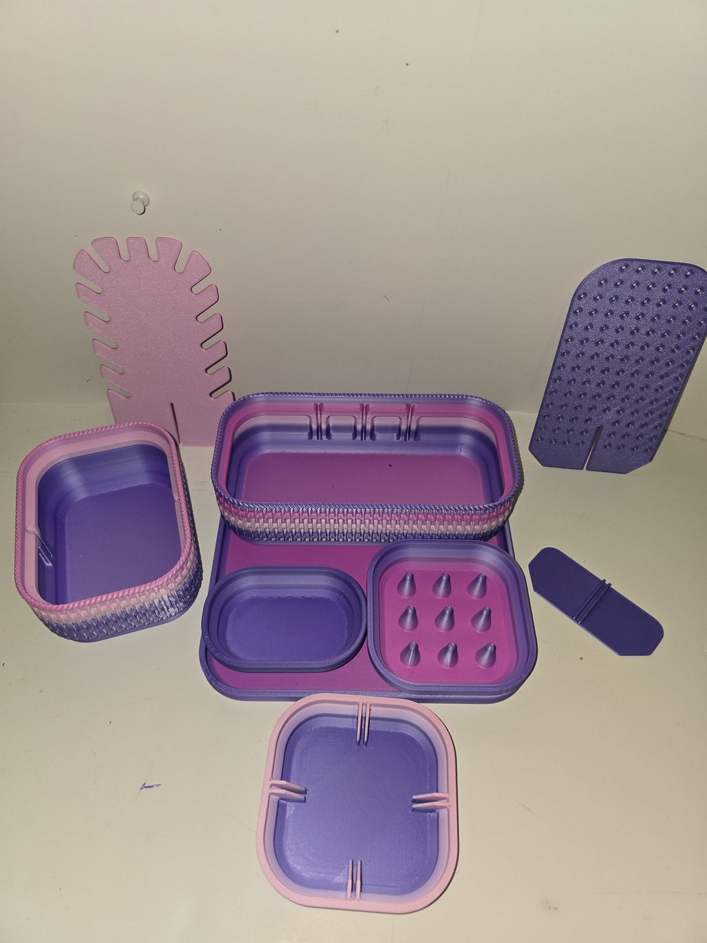 Jewelry Vanity Organizer Set with Hairbrush - Purple Pink Display Tray - 3D Printed Gifts & Custom Wood Plaques | Papajess