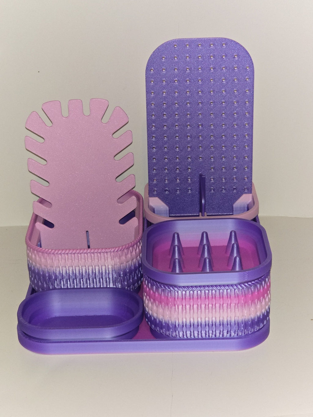 Jewelry Vanity Organizer Set with Hairbrush - Purple Pink Display Tray - 3D Printed Gifts & Custom Wood Plaques | Papajess