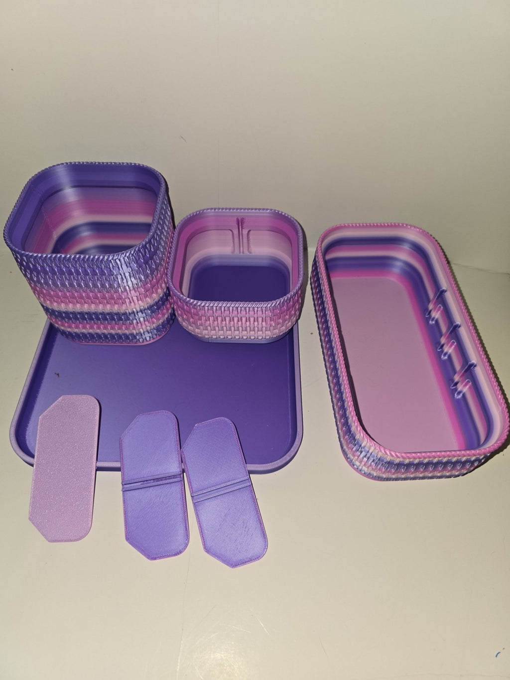Makeup Vanity Organizer Set with Hairbrush - Purple Pink Storage Tray - 3D Printed Gifts & Custom Wood Plaques | Papajess
