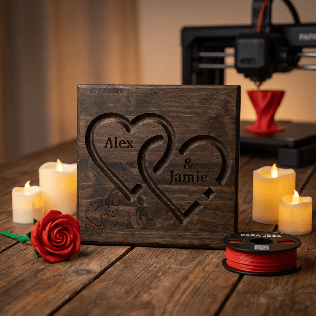 Personalized Valentine Heart Plaque with Names, Couple Gift - 3D Printed Gifts & Custom Wood Plaques | Papajess