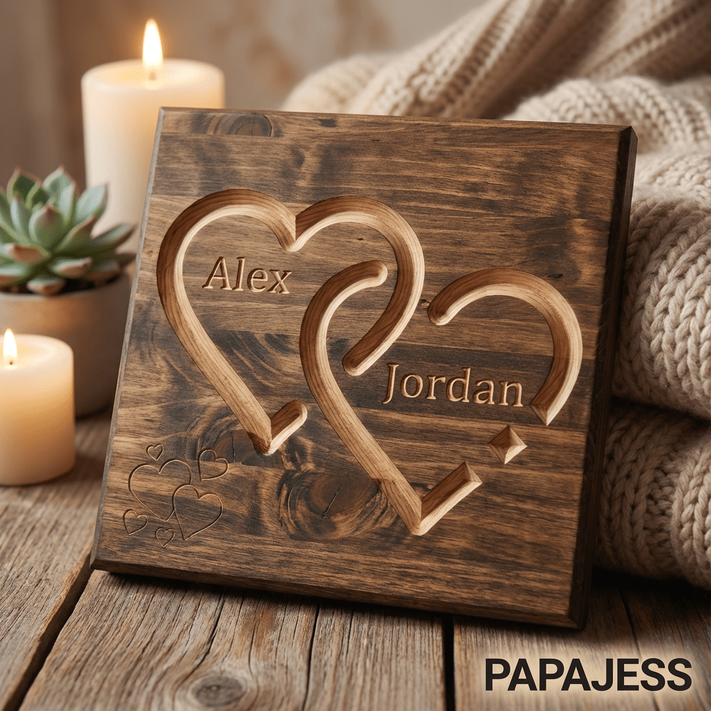 Personalized Valentine Heart Plaque with Names, Couple Gift - 3D Printed Gifts & Custom Wood Plaques | Papajess