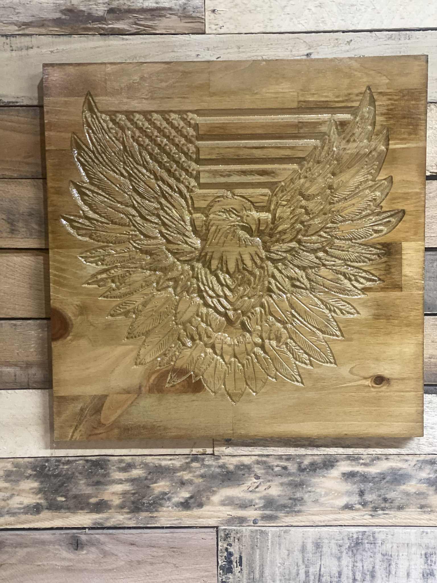 Wood Eagle Plaque – Patriotic American Flag Décor - 3D Printed Gifts & Custom Wood Plaques | Papajess